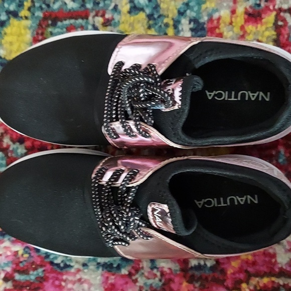 Nautica Kids Girls Pink/Black Metallic Sneaker  Athletic Running Shoes Sz 2 - Picture 14 of 14